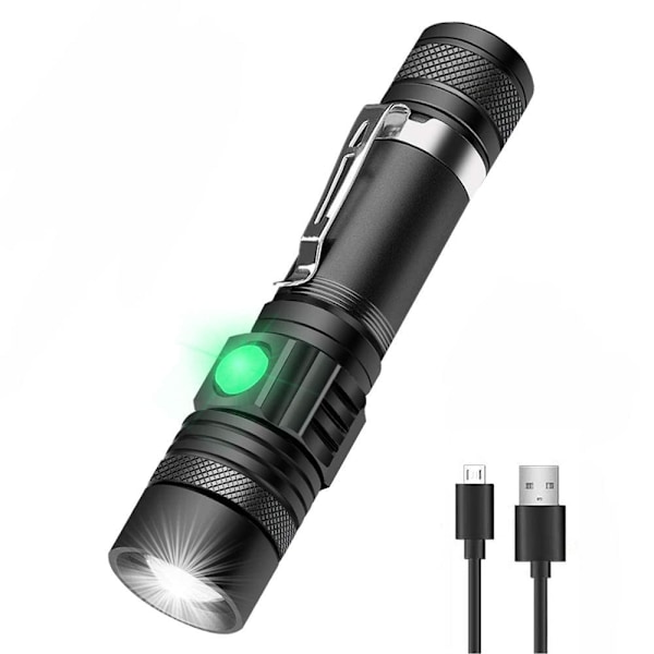 LED Taktisk Ficklampa, Superljus LED Ficklampa Uppladdningsbar 2000 Hög Lumen, Fickstorlek LED-Fackla med Klämma