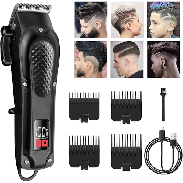 Professionell hårklippare hårtrimmer män skäggtrimmer långhårstrimmer USB uppladdningsbar LED-display