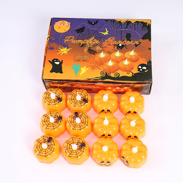 12 stk Halloween Spider Lys Stearinlys Gresskar Spøkelse Hode Atmosfærisk Lys Spøkelseshus Fest Dekorative Ornamenter Lys