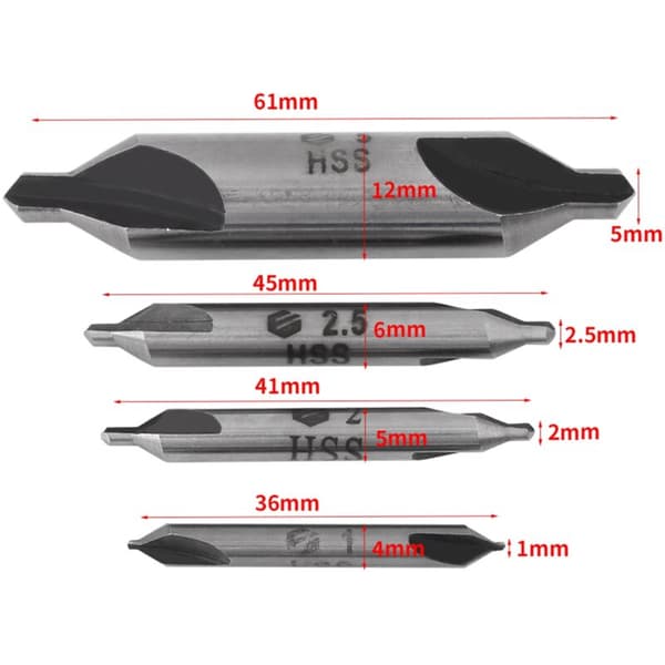 4 st 1/2/2,5/5 mm HSS 60 graders centrumborr Centreringsborrset
