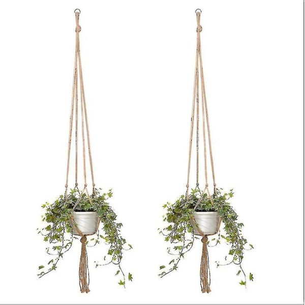 2 Macrame Rep Blomkruka Hängande Korg Tak Växt Hängare Vävda Hampa Rep Nät Väska Hängande Hållare(105cm)