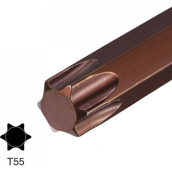 1/2\" fyrkantig drivning X T55 Torx bitshylsa, S2 stålbits, Cr-v hylsor 140 mm längd (endast för handanvändning)
