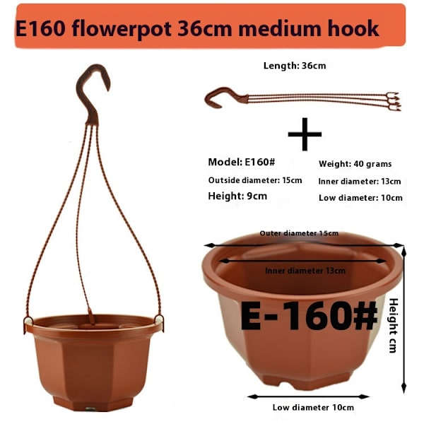 15 st kaffehängande planter för inomhus- och utomhusväxter, hängande blomkrukor med dräneringshål och kedja