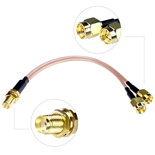 Naaras-kaksi SMA-uros kaapelijakaja yhdistin SMA-liitin 6 tuumaa (15 cm) + 2 kpl SMA-naaras TS9-uros sovitin