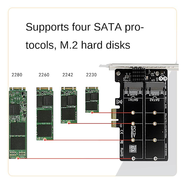 Ph58 2 X M2 Sata till Pcie Adapter-kort Dubbel Disk Display-kort Raid Splitter Expansionskort Pcie X1