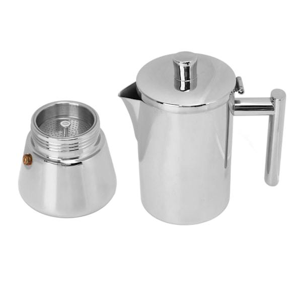 Kaffemaskine i rustfrit stål, poleret kaffekande til komfur, induktionskogegrej, 200 ml til 4 kopper 0.5
