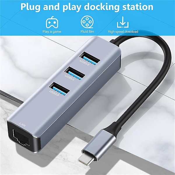 Usb C til Ethernet-adapter, rj45 til Usb C til 3/type-c Gigabit Ethernet Lan-netværksadapter til Pro