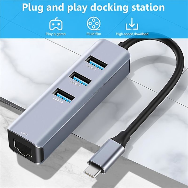 Usb C till Ethernet-adapter, rj45 till Usb C för 3/typ-c Gigabit Ethernet LAN-nätverksadapter för Pro