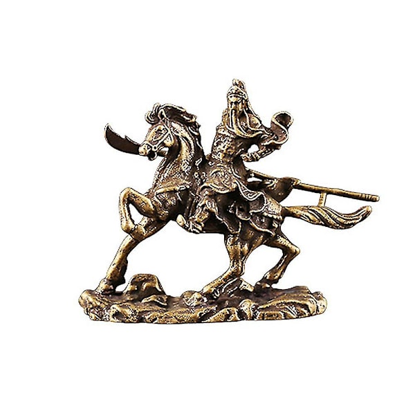 Kontordekorasjon Messing Guan Yu Figurer Krigsgud Statue Sprinting Hest Figurer Kuan Kung Dekor Rikdom Lykke Figurer