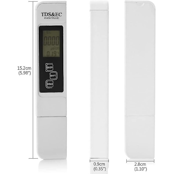 Multifunktionell digital 3-i-1 TDS-mätare Ec och temperatur med stor digital LCD-skärm Vattenkvalitetsmonitor för dricksvatten, Hydrop