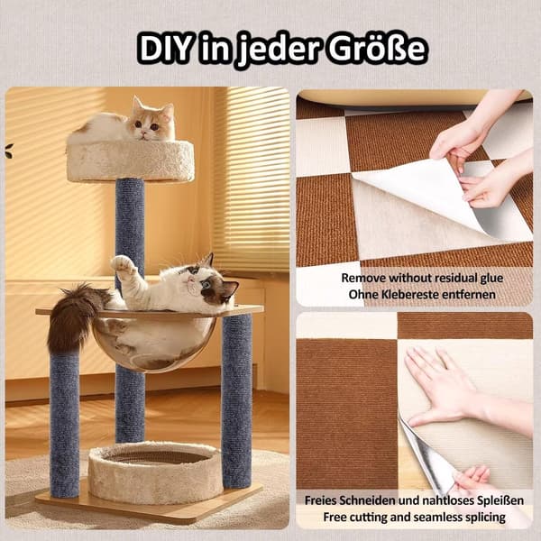Selvklebende klorestativ-matte for katt 30x200 cm, kuttbar fiberduk-beskyttelse for møbler, vegger og sofahjørner, off-white