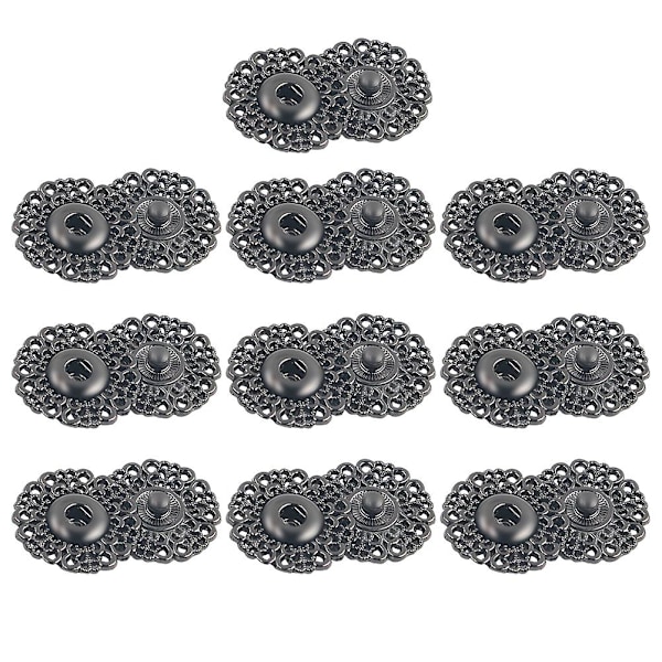 10 st 25 mm ihåliga metallknappar snöflingformade knappar fästelement tryckknappar DIY sytillbehör (svart)