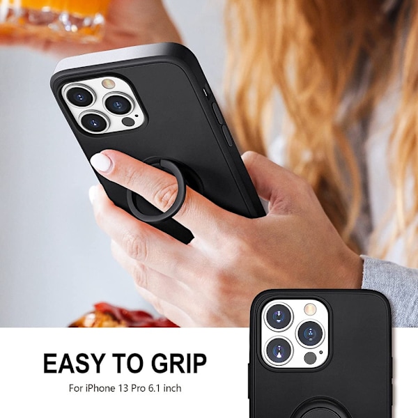 iPhone 12/12 Pro - Silikonskal med Magnetisk Ringhållare Välj Färg Svart Black Svart
