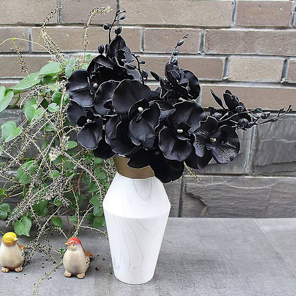 1 st konstgjorda blommor konstgjord fjärilsorkidé, 14,9 tum orkidé Real Touch sidenblommor svart