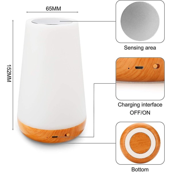 Led nattlampa touch lampa bordslampa för sovrum uppladdningsbar dimbar med fjärrkontroll + Rgb färgbyte [energiklass A+]