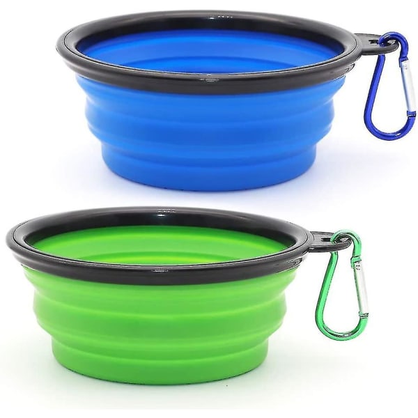 2 Pieces Portable Dog Bowl Collapsible Dog Bowl,travel Dog Bowls And Cat Bowls (350ml, Blue And Green)