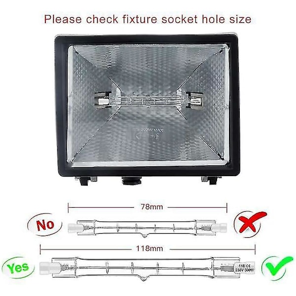 Pakke R7s halogenpære 118mm 200w 230v, R7s halogenstang 118mm, halogenpære R7s dimbar halogenstanglampe for bygningslyskaster, arbeidslandskapslys