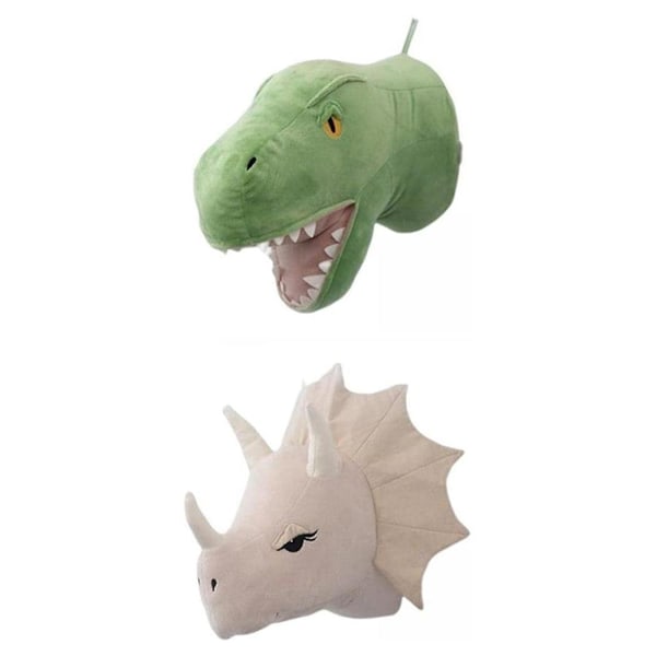 2 stycken dinosauriehuvud väggprydnader 3d söt barnrum vardagsrum baby