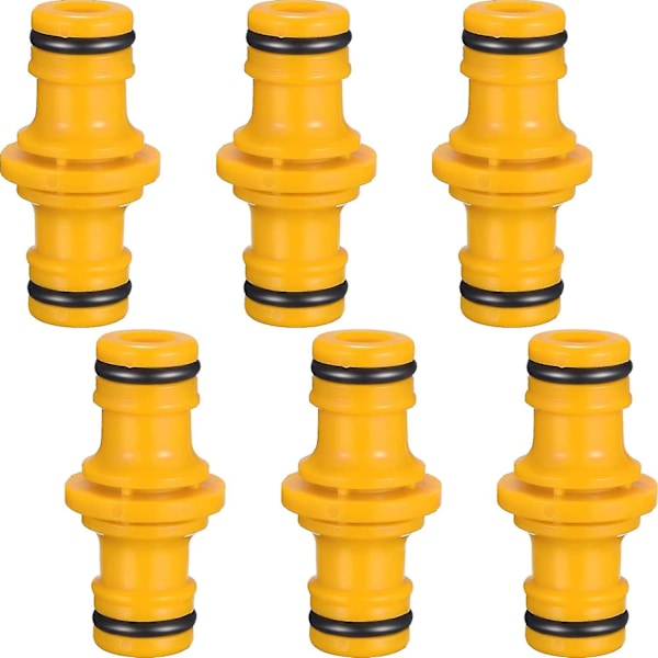 6 stk. dobbelt haneslangekobling Slangefittings til samling af haveslangeslange (gul)