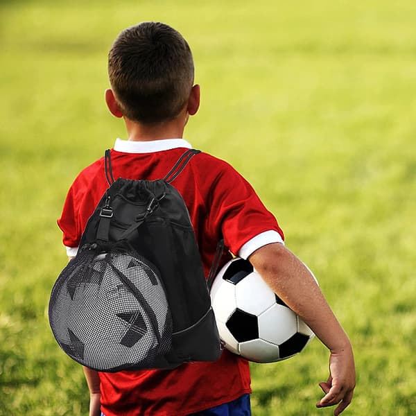 Drawstring Backpack Football Bag Foldable and Detachable Basketball Net Bag - 20L Max