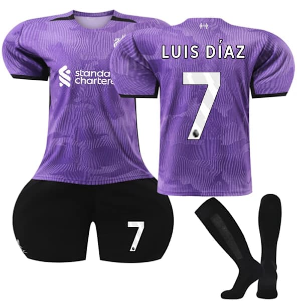 2023-2024 Liverpool Udebane Børnefodboldtrøje Sæt nr. 7 Luis Diaz 26 26