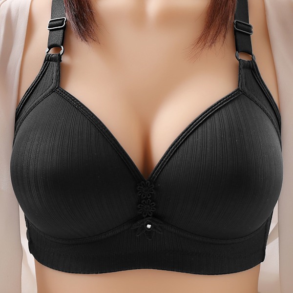 Plus Size BH Uden Stålring Tynd BH Push Up Løft Bralette Toppe sort black XL 42/95BC