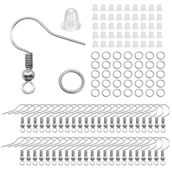 Hypoallergena örhängenkrokar för smyckestillverkning, 300 st örhängenssats (silver)