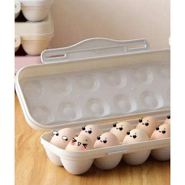 2 grå eggbeholdere for kjøleskap, rader eggdispenser for kjøleskap, plassbesparende eggbeholderbrett（12 * 2 egg）