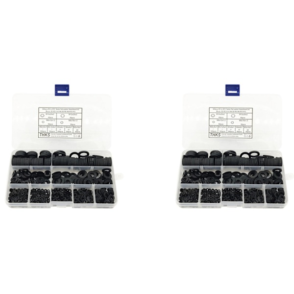 1200 st svarta nylon gummibrickor platta brickor sortimentssats för M2 M2.5 M3 M4 M5 M6 M8 M10 M12