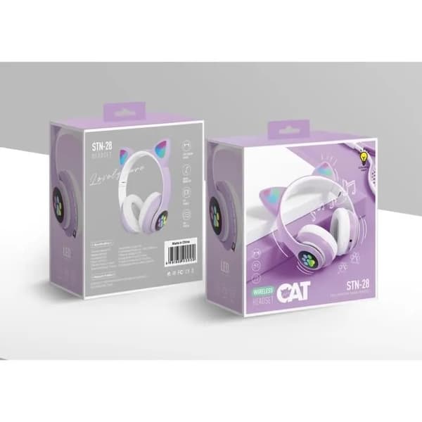 Bluetooth Headset LED Oppladbart og sammenleggbart trådløst spillheadset med innebygd mikrofon Gaver til barn Lilla