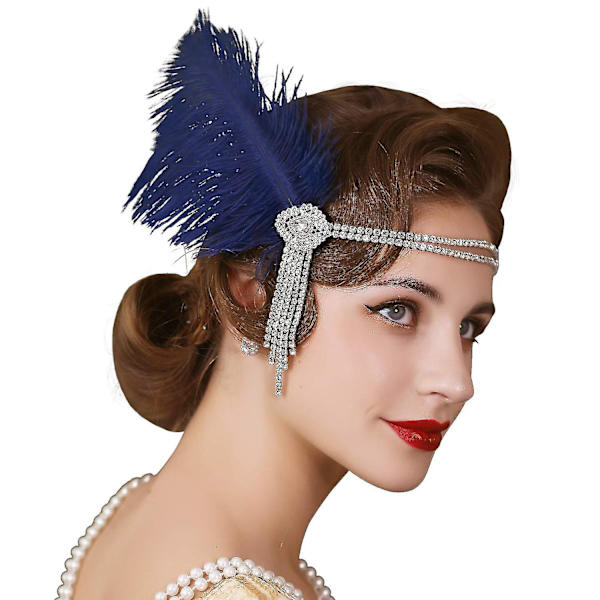 Huvudband Dam 1920-tal Huvudbonad Great Gatsby Inspirerad Fjäderhuvudband Cocktailfest Rhinestone Hårtillbehör