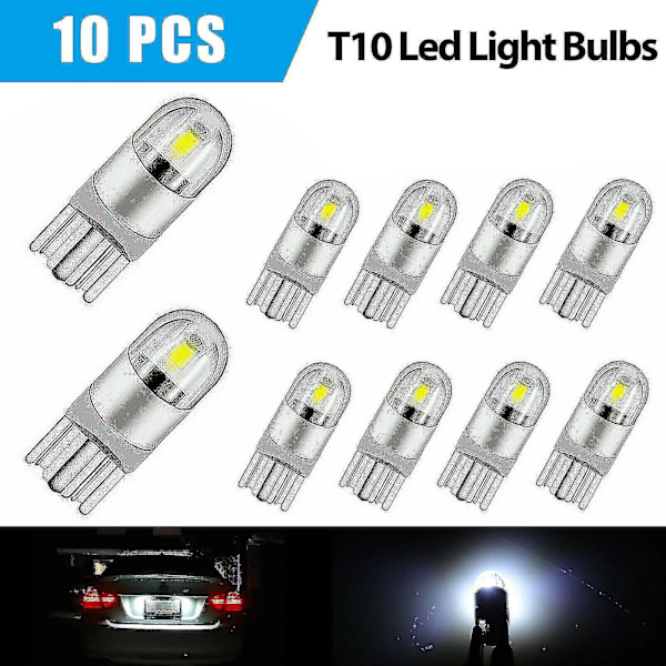 10 stk 6000k Canbus T10 168 194 W5w Dome Licens Side Marker LED Pære Hvid