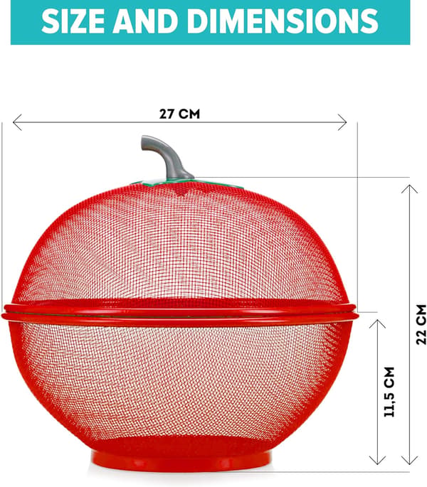 Apple-shaped fruit basket with lid, mesh basket for vegetables, fruit and vegetable storage on the kitchen counter, sink basket