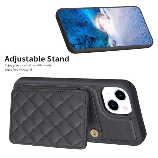 SKALO iPhone 15 Tikattu Kuori Lompakolla - Musta Black Svart