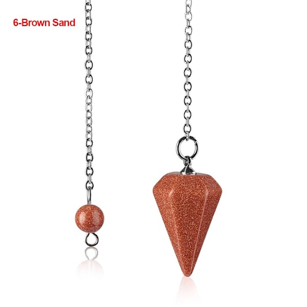 Luonnon parantava jalokiviriipus koru Reiki pyramidi kuusikulmainen heiluri ketjuriipus amuletti 6-Brown Sand