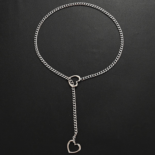 Hjärtformad O-ring Halsband med Kedja för Kvinnor, Handgjord Punk Gotisk Kubansk Halsband Smycken Justerbar Lariat Y-Halsband