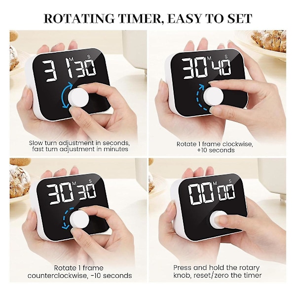 Køkken Timer, Digital Madlavning Timer Magnetisk Til Stoppur Nedtællingstimer Med LED-Display Rotary