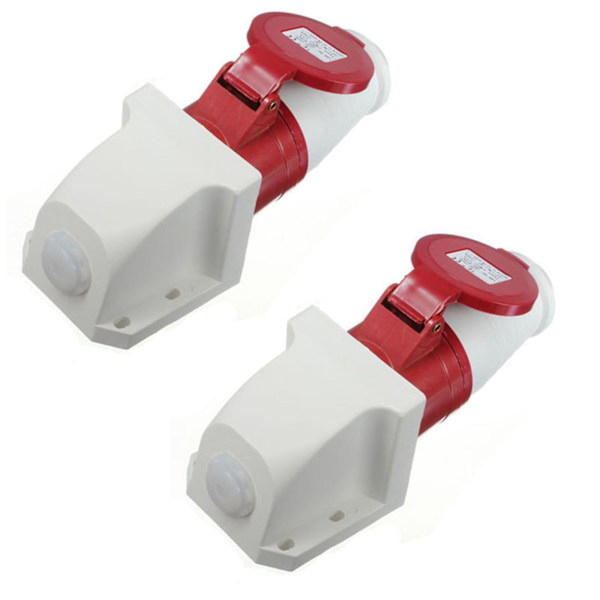 2x 16 Amp 5 Pin Plugg & Stikkontakt Værbestandig Ip44 3 Fase 380-415v 3p + N + Jord 16a