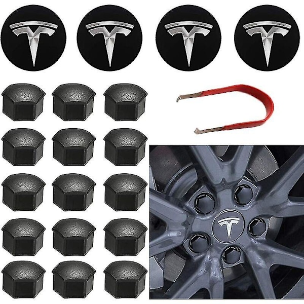 For Tesla Wheel Cap Kit Center Hub Cap Set Wheel Nut Cover Center Modification Hub Cover For Model Y Mode 3 Mode S Mode X C