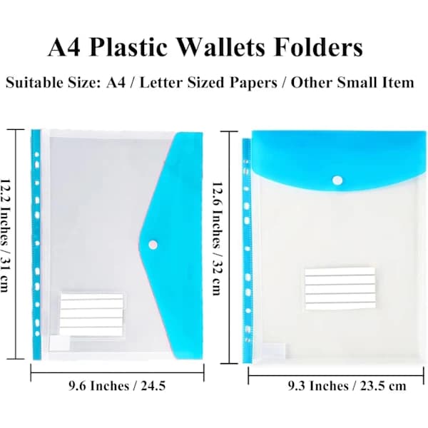 A4 Plastic Pockets with Holes, 12-Pack Expandable Poly Pockets A4, Plastic Pockets for Document Archiving, Waterproof, Office Supplies for School