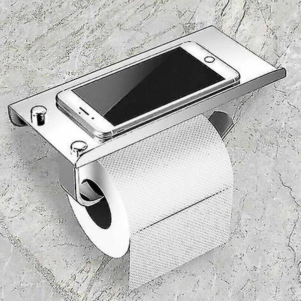 WC-paperiteline, seinälle kiinnitettävä WC-paperiteline, 304 ruostumattomasta teräksestä valmistettu WC-paperiteline, ruuvi- tai liima-asennus säilytysalustalla