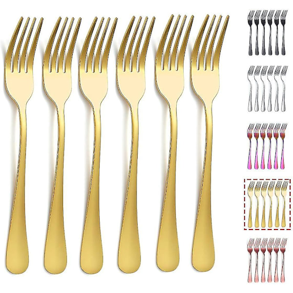 Guld middagsgaffel 6 stycken, rostfritt stål 20,5 cm gafflar guld titanplätering bröllop bestick, guld gafflar set om 6