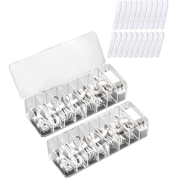 2 Pieces  Cable Organiser Box 8 Compartments Cable With 20 Cable Ties Cable Organiser Box