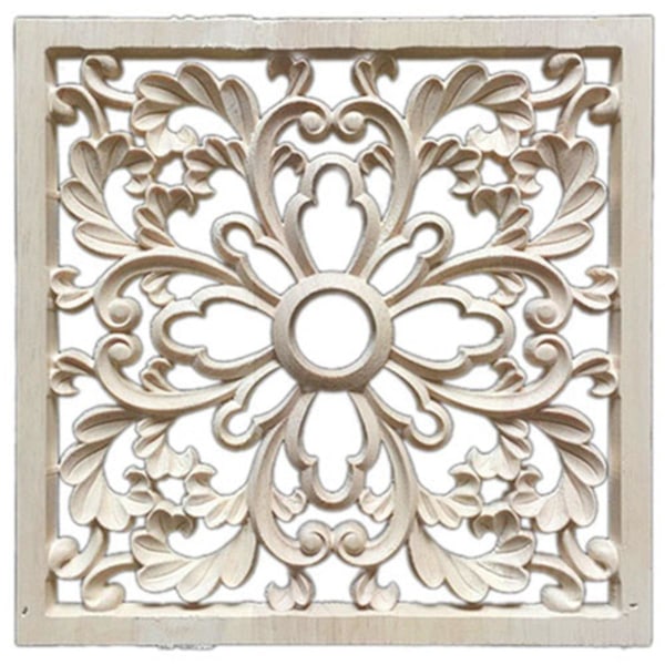 1x Gummived Carved Floral Decal Craft F:20 X 20cm & 1x Applique Real Wood Carving Accessories An