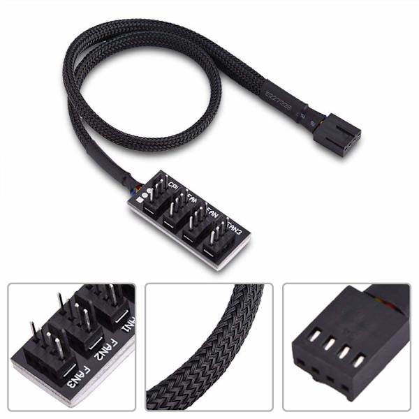 4-polet PWM-strømkabel, sort 4-vejs PWM-splitterhub til computer CPU/kabinetventilator, strømkabeladapter