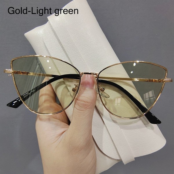 Pienet Vintage Cat Eye -aurinkolasit Naisille, Trendikkäät ja Suositut Sävyttimet UV400 Gold-Light green