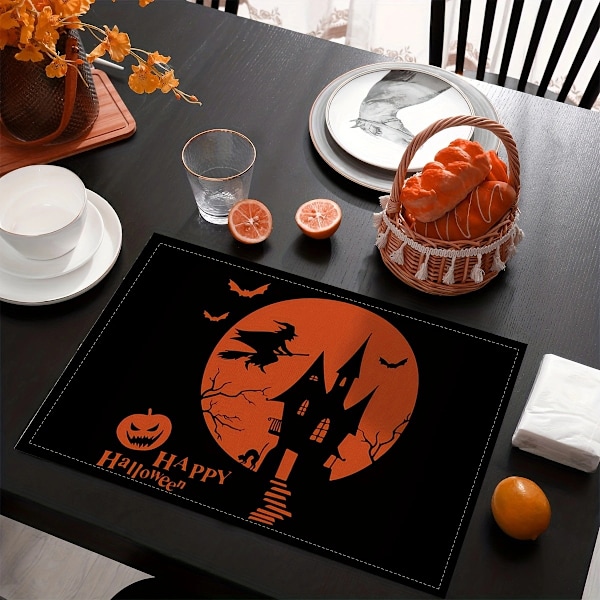 4 st Halloween-underlägg 12\"x18\" Gotiska fladdermusunderlägg Kök Dekoration Tvättsbara Häxunderlägg Rektangulära Skalle Bordsplaceringar