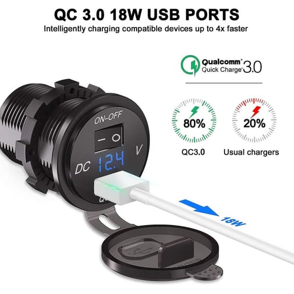 12V/24V USB Biloplader med LED Voltmeter til Motorcykel Båd Lastbil ATV