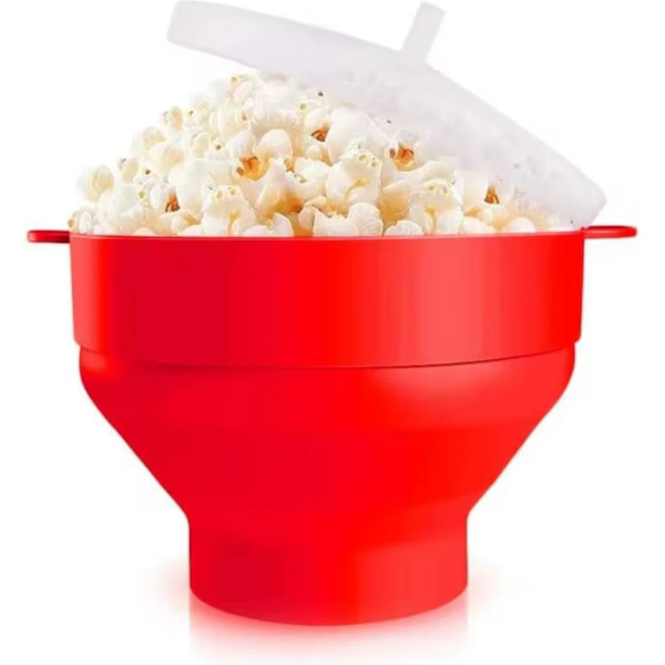 Popcorn Bowl Silicone Micro Bowl for Popcorn - Foldable Red