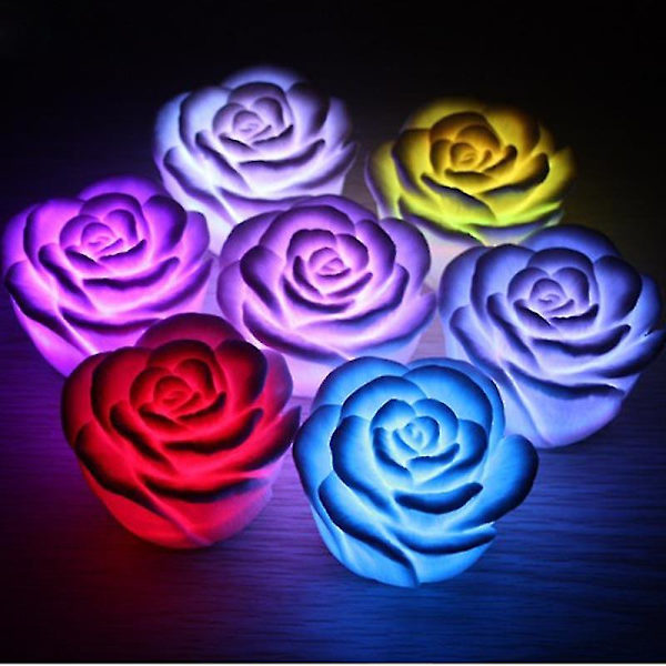 4 stk. Romantisk skiftende LED flydende roseblomst stearinlys bryllupsnatlys